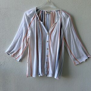 Show Me Your Mumu Catalina Cup Tunic Small Stripes Button Up Split Neck Coastal